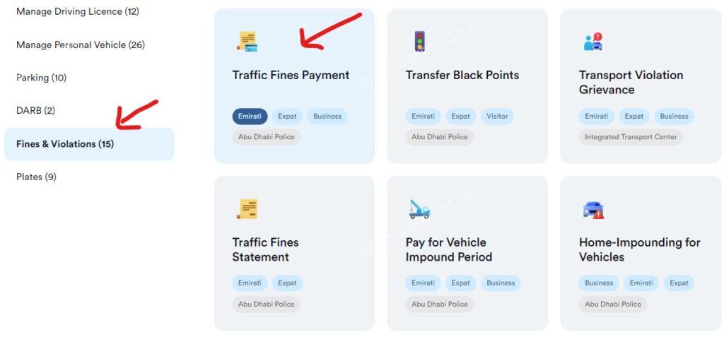 traffic fine check online in each emirate