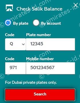 salik balance check by plate number and account number