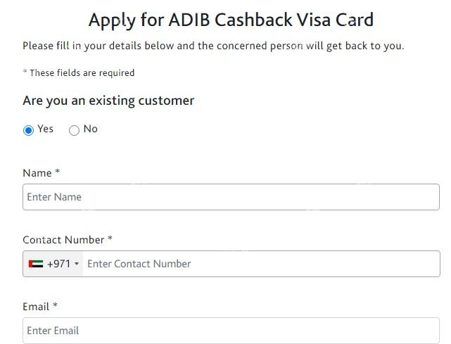 how to apply adib cash back credit card online